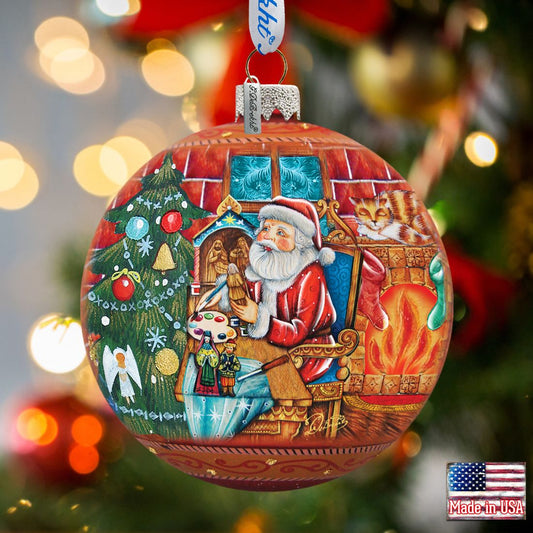 Nativity Workshop Ball Glass Ornament by G. DeBrekht - Christmas Santa Snowman Decor - 73614