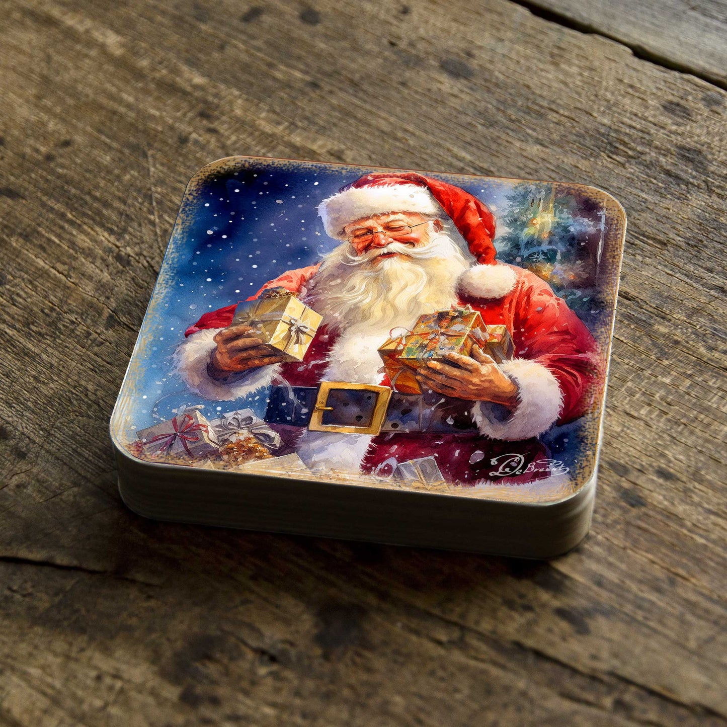Santa Claus Wooden Cork Coasters Gift Set of 4 by G. Debrekht - Santa Christmas Decor  - 8199442C-S4