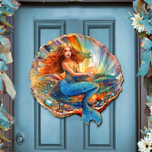 Mermaid in the Shell Holiday Door Decor by G. Debrekht - Coastal Holiday Decor - 8688200H