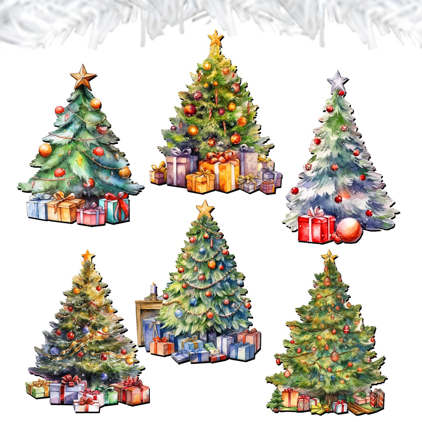 Christmas Tree Decorative Wooden Clip-on Ornaments Set of 6 by G. Debrekht - Christmas Decor - 8090044C-S6