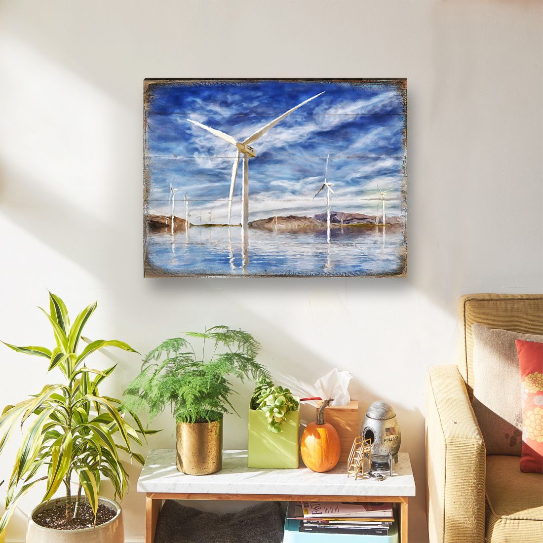 Wind Turbines Wood Wooden Coastal Wall Art by Nature Wonders - Coastal Sea-Life Decor - 95234B