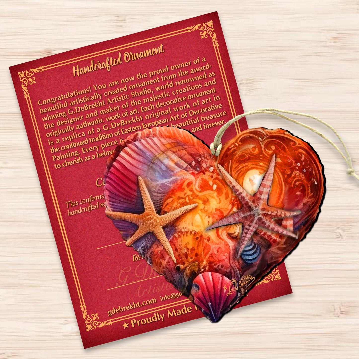 Holiday Coastal Ornaments - Coastal Heart Wooden Ornaments by G.Debrekht Coastal Holiday Decor - 8688199