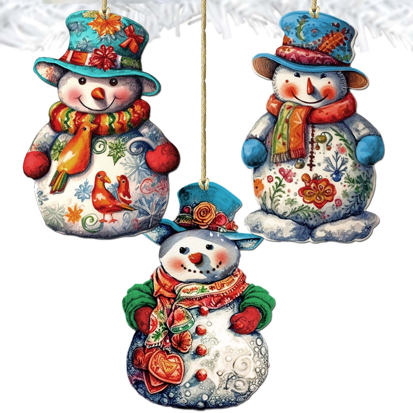 Snowman Decorative Wooden Ornaments Set of 3 by G. Debrekht - Christmas Decor - 8091023-S3