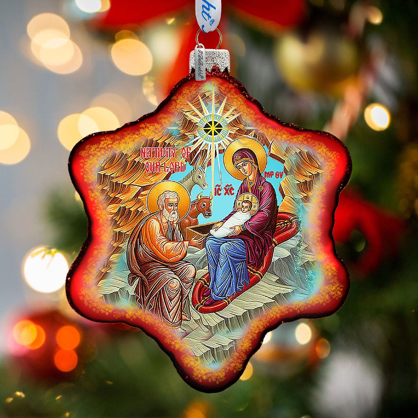 One-of-a-Kind Orthodox Nativity Snowflake Glass Ornament by G. Debrekht - Nativity Holiday Decor - 754-048