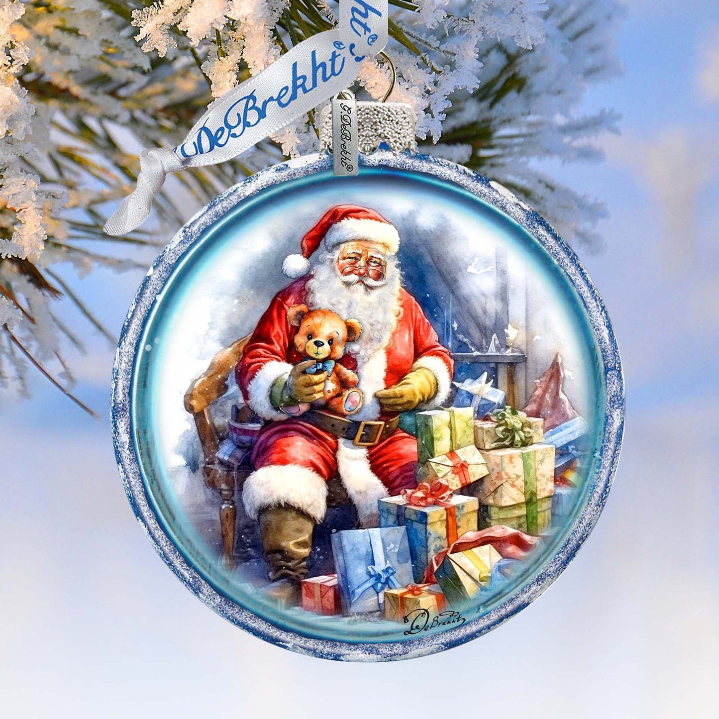 Santa Ball Glass Ornament by G. Debrekht - Christmas Santa Snowman Décor - 73563C