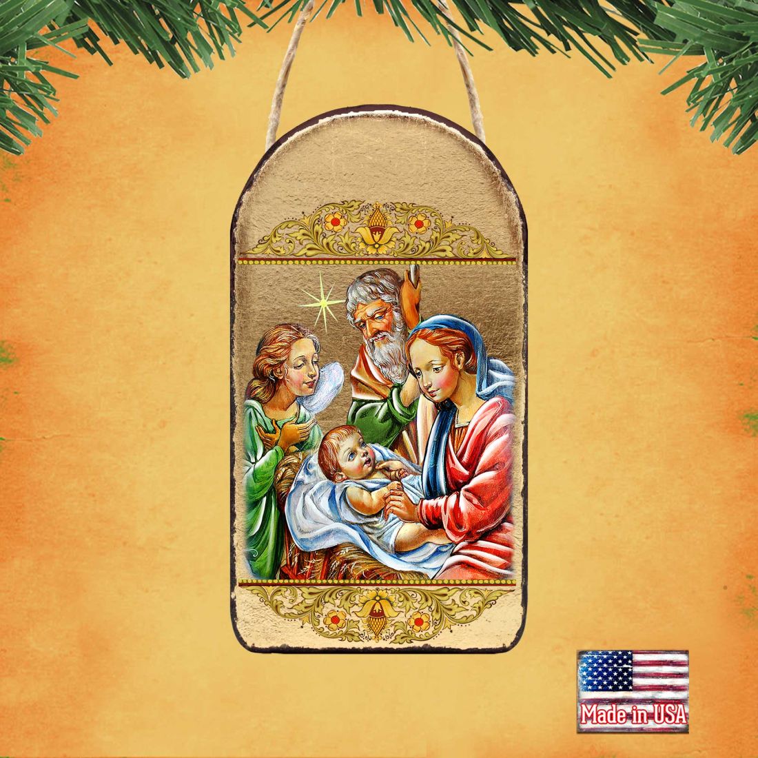 Nativity with Angel Religious Christian Sacred Icon Ornament - Inspirational Icon Decor - 87049