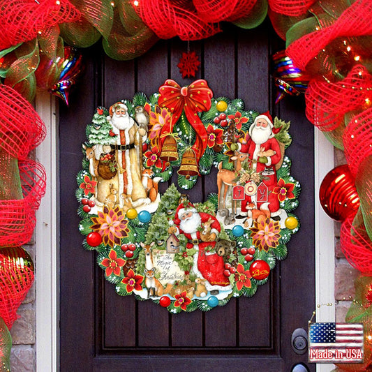 Classic Christmas Santa Holiday Door Wreath by G. Debrekht - Christmas Santa Snowman Decor by Susan Winget - 8185307-7H-SW