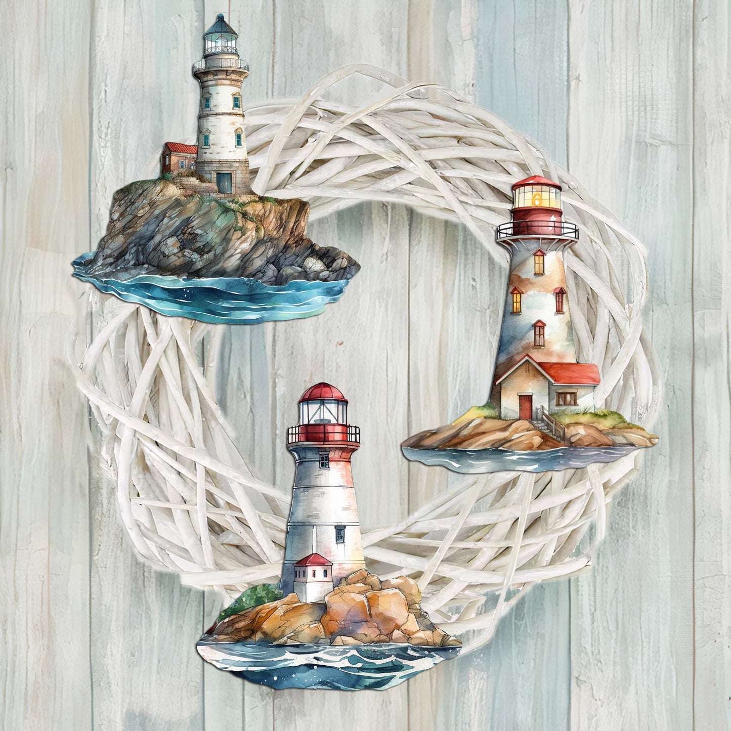 Lighthouse Decorative Wooden Clip-on Ornaments Set of 3 by G. Debrekht - Coastal Decor - 8091022C-S3