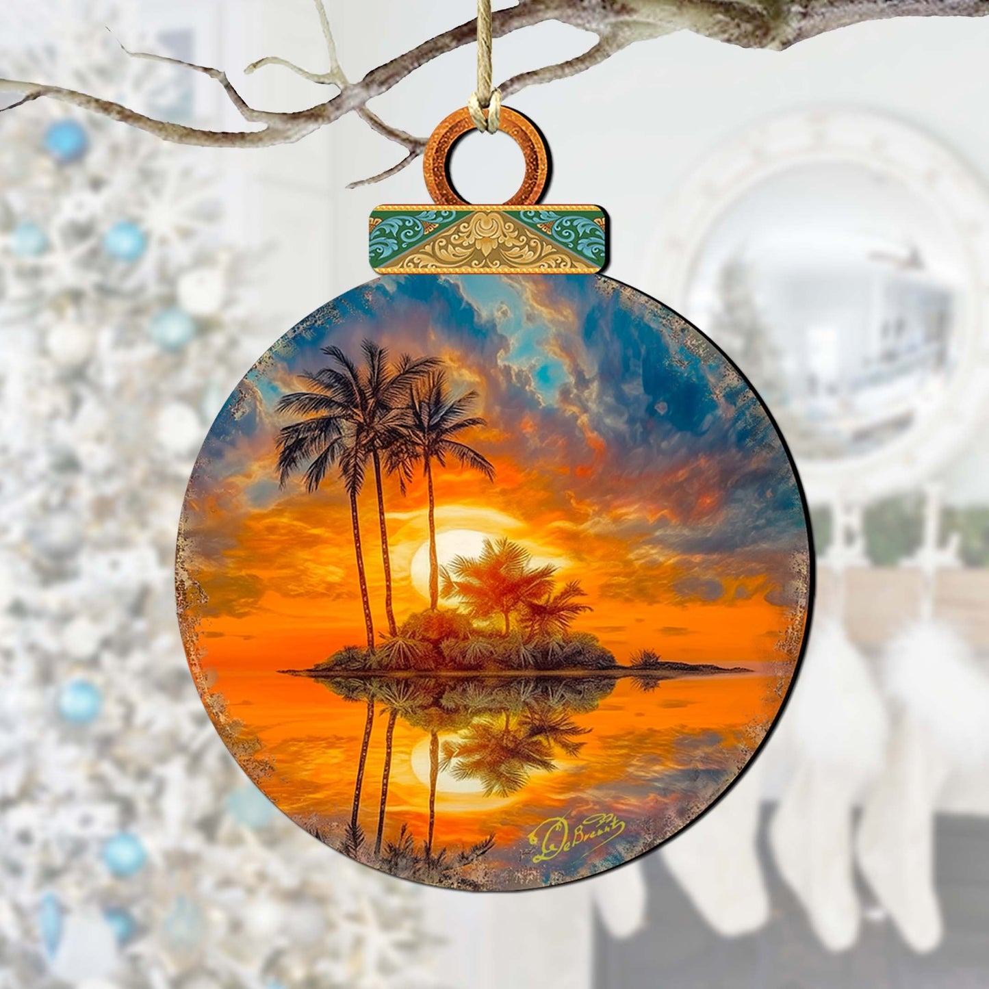 Coastal Christmas Decor - Ocean Sunset Wooden Ornaments by G. DeBrekht Coastal Holiday Decor - 8688171