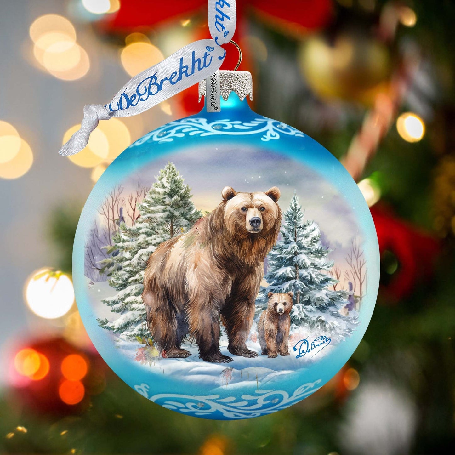 A Love for All Seasons: Grizzly Bears Ball Glass Ornament by G. Debrekht - Wildlife Holiday Decor - 73382