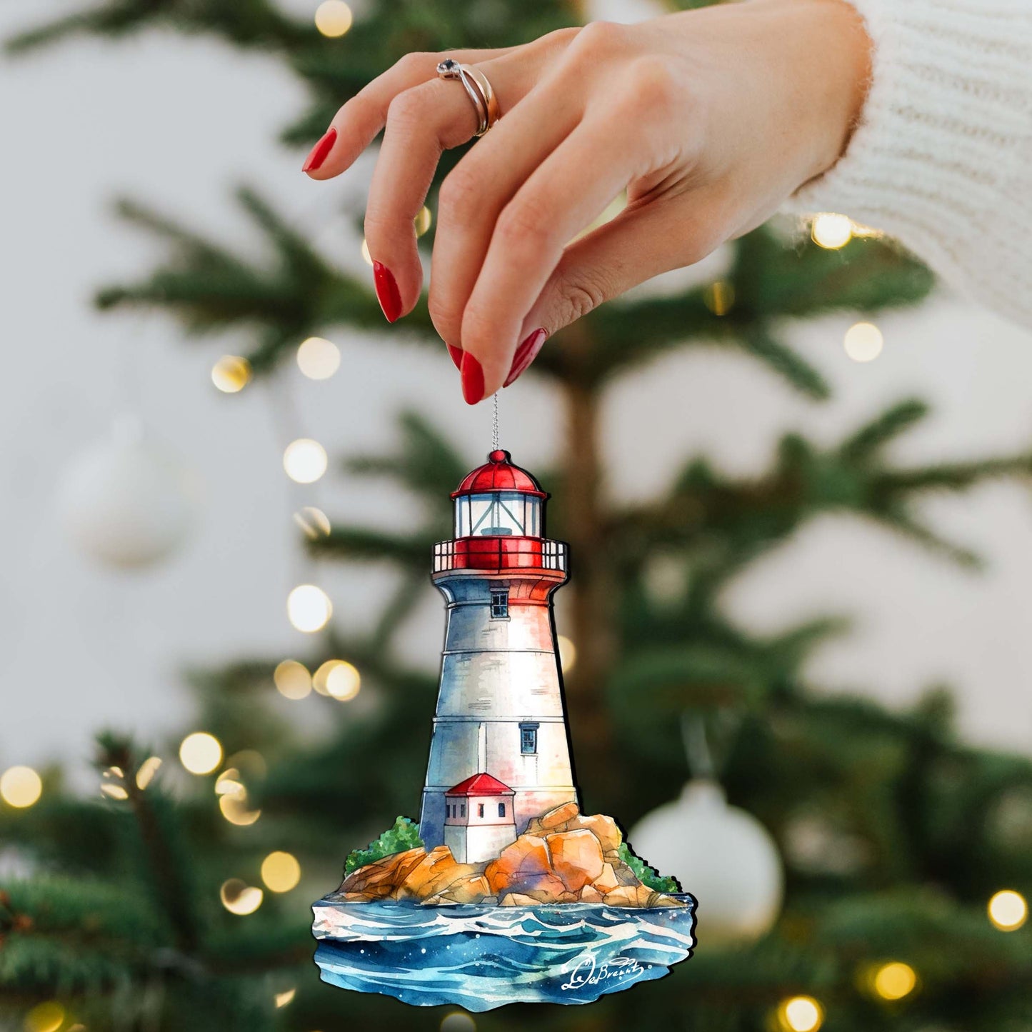 Nautical Christmas Ornaments - Lighthouse Wooden Ornaments by G.Debrekht Coastal Holiday Decor - 8688197