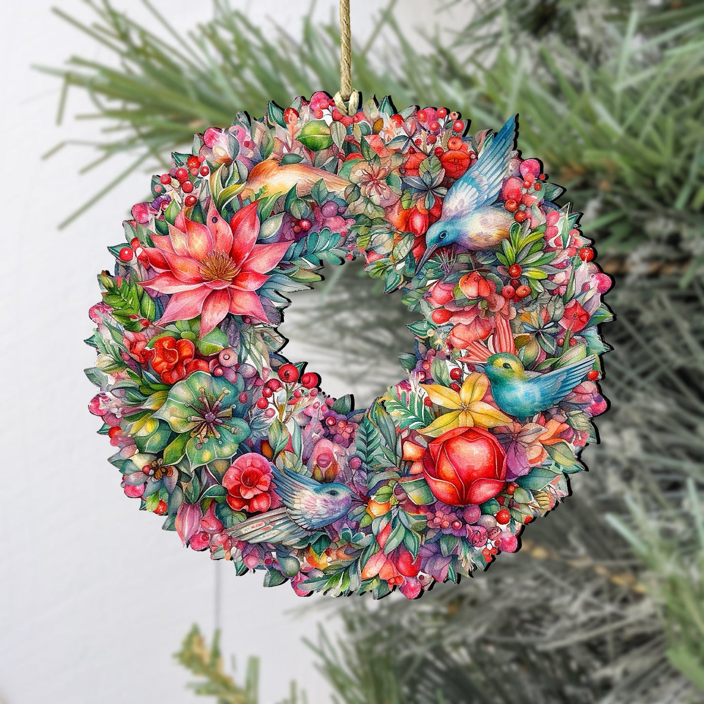 Summer Blooms Wreath Wooden Ornaments by G. Debrekht Christmas Decor - 8611072