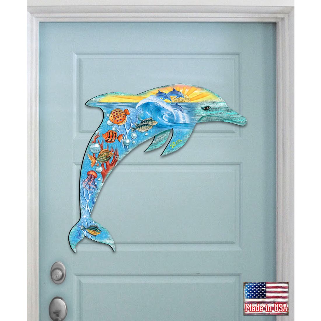 Sea Creatures Dolphin Coastal Door Decor by G. DeBrekht - Coastal Holiday Decor - 81985192H