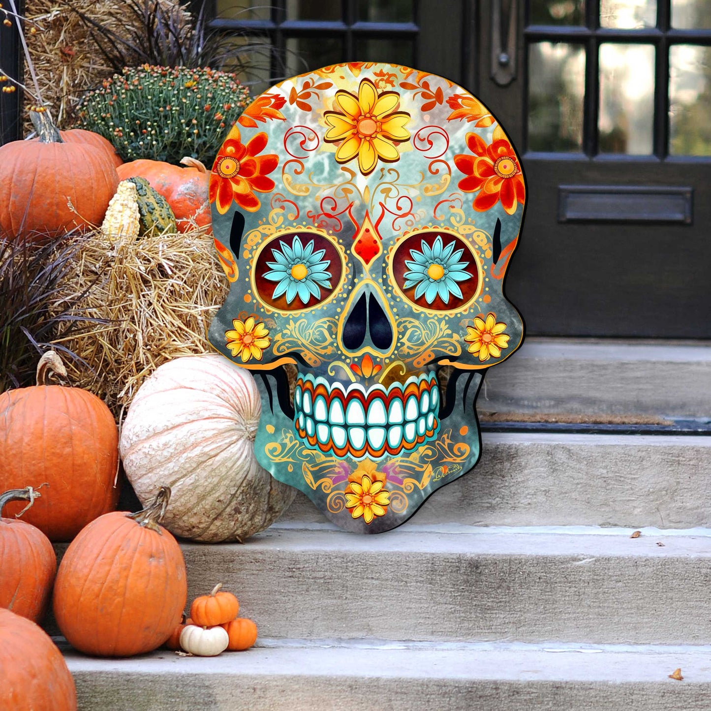 Sugar Skull Holiday Door Decor by G. DeBrekht - Halloween Decor - 8652793H
