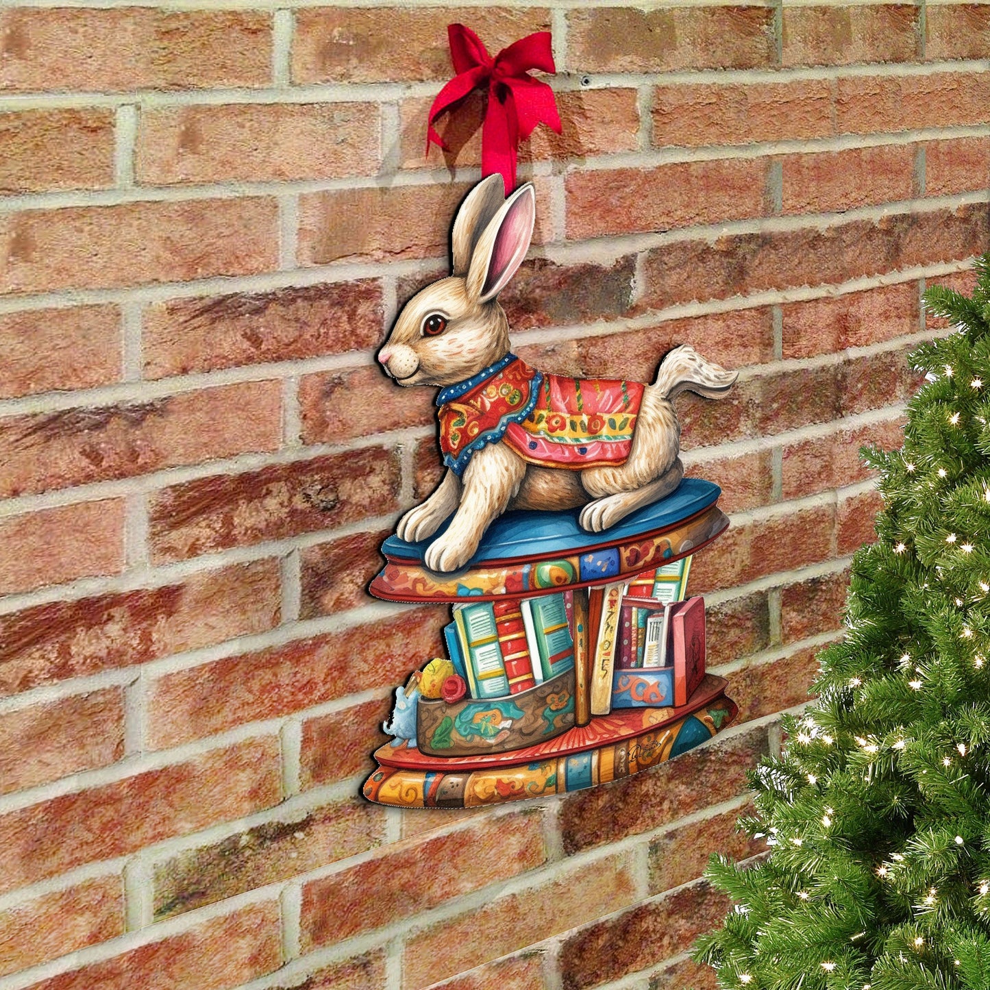 Carousel Bunny with Books Holiday Door Decor by G. Debrekht - Christmas Decor - 8611085H
