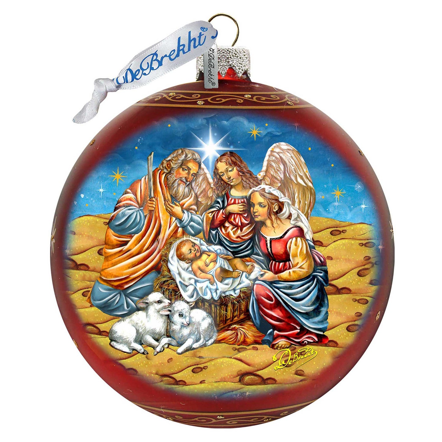 Regal Nativity Lg Glass Ornament in Red by G.Debrekht - Christmas Decor - 73928R