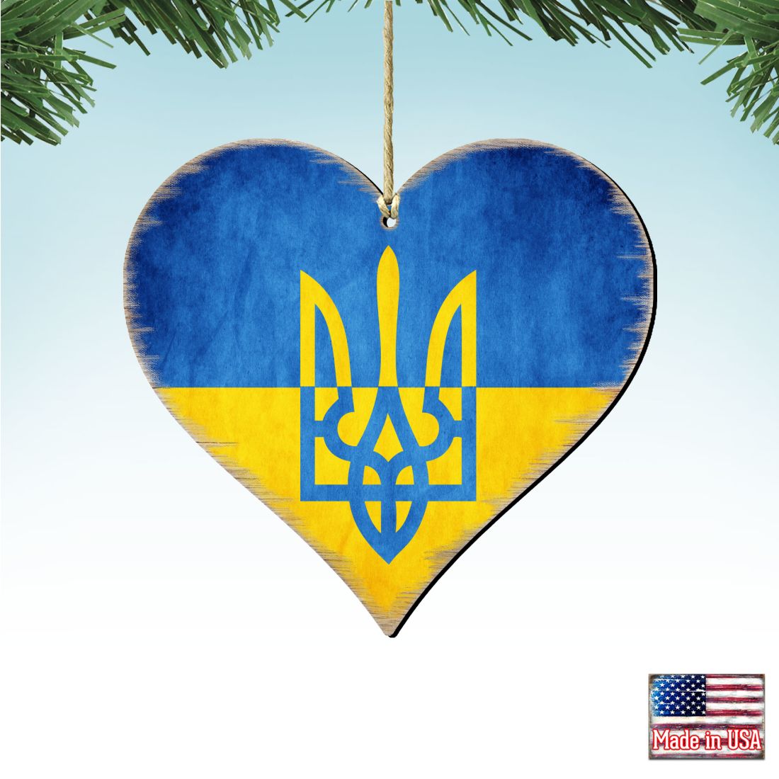 Ukrainian Flag with Trident Wooden Ornaments - International Decor - 8187123
