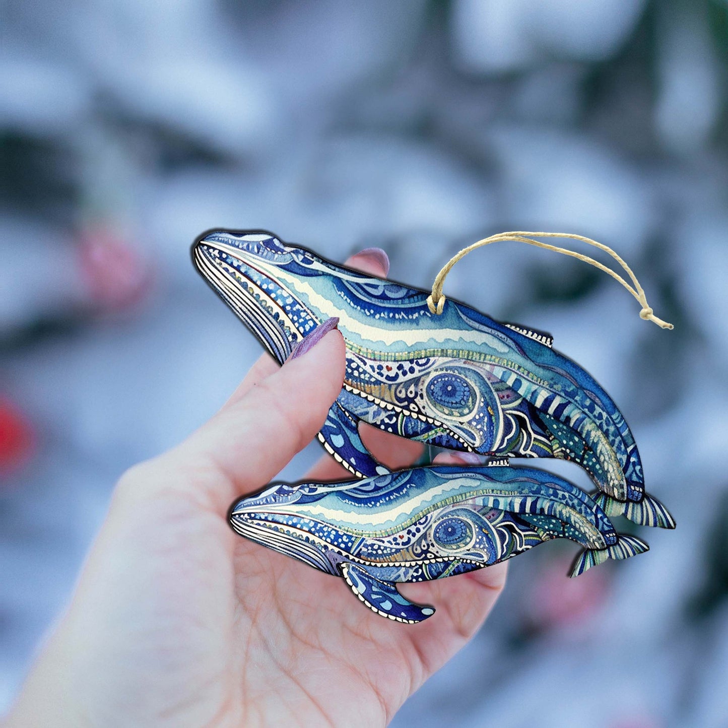 Alaskan Magic Humpback Wooden Ornaments by G.Debrekht - Wildlife Holiday Decor - 8710107-2