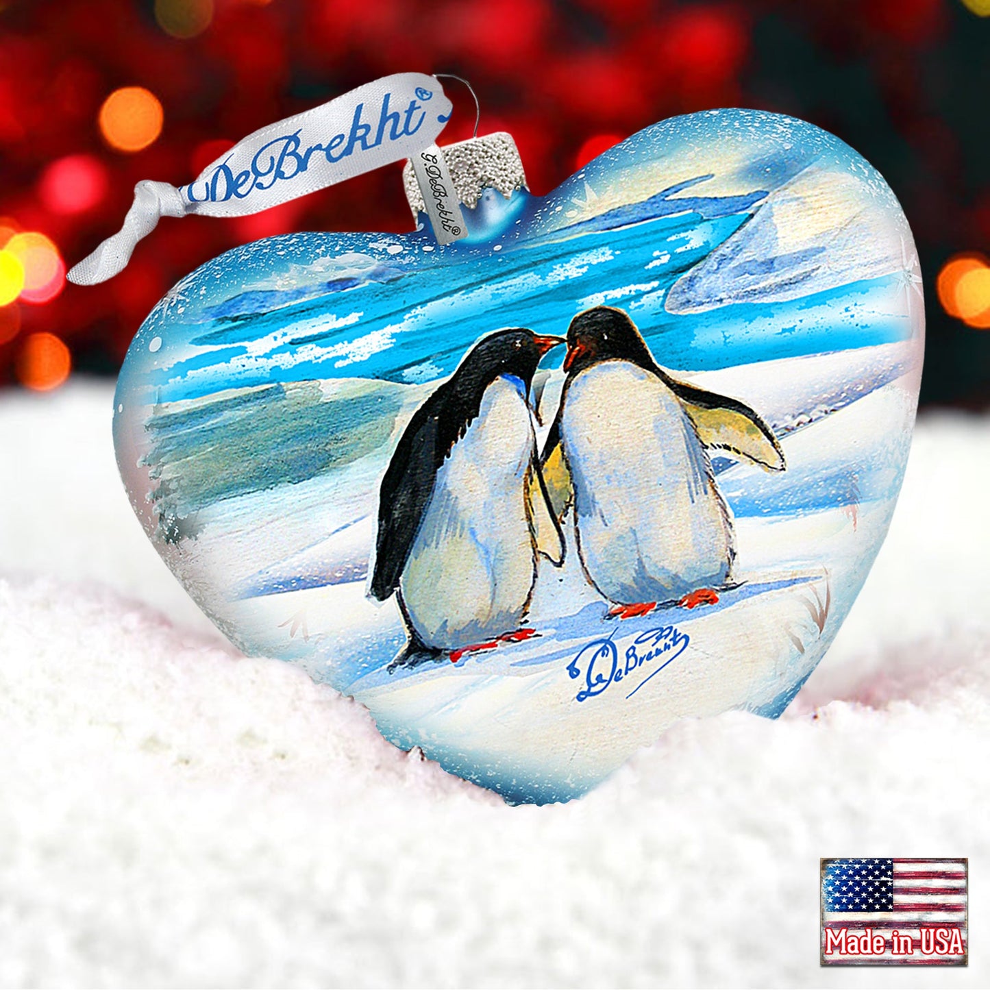 Penguins Pals Heart Glass Ornament by G. DeBrekht - Wildlife Holiday Décor - 73431