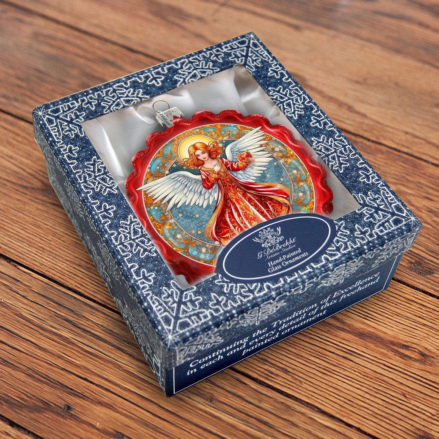 Angel with Love Wreath Glass Ornament by G. Debrekht - Nativity Holiday Decor - 759-062