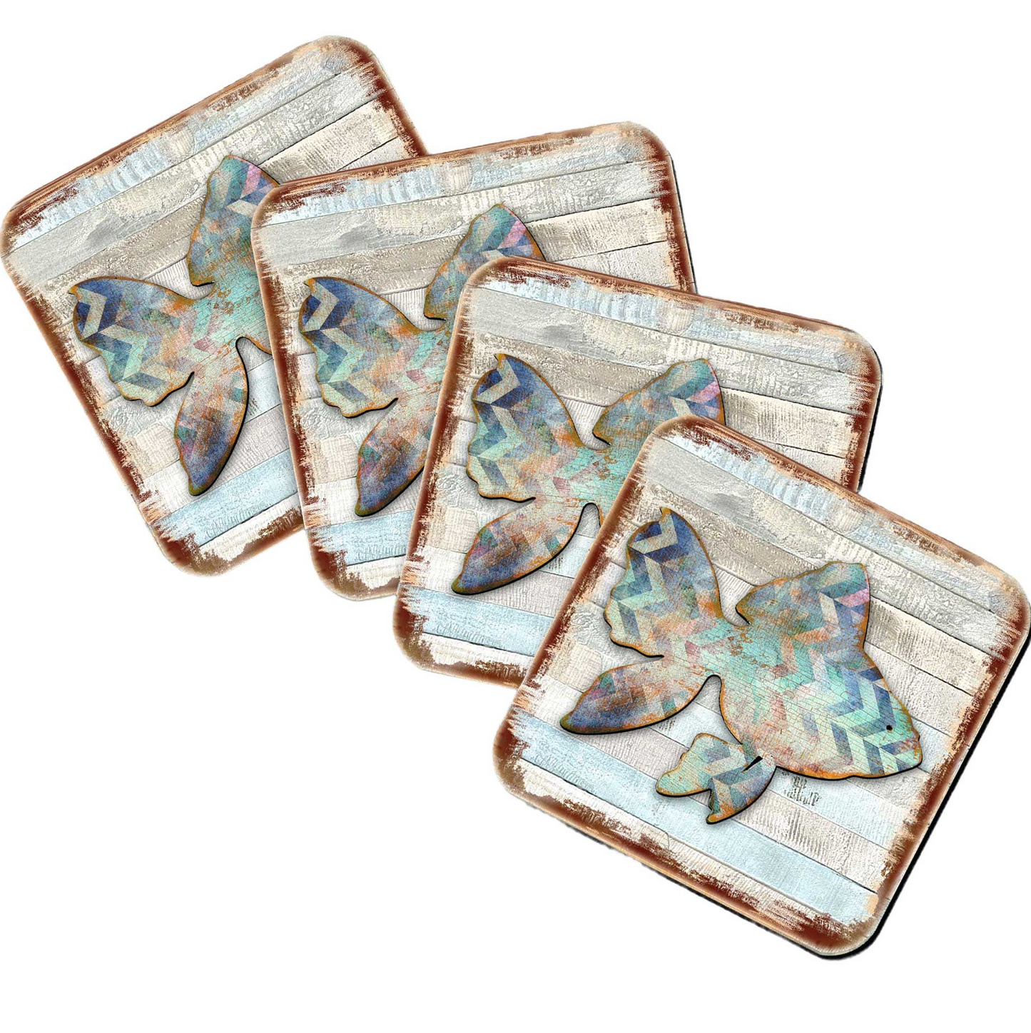 Fish Coastal Wooden Cork Coasters Gift Set of 4 by Nature Wonders - Coastal Sea-Life Decor - 8198534-9C-S4