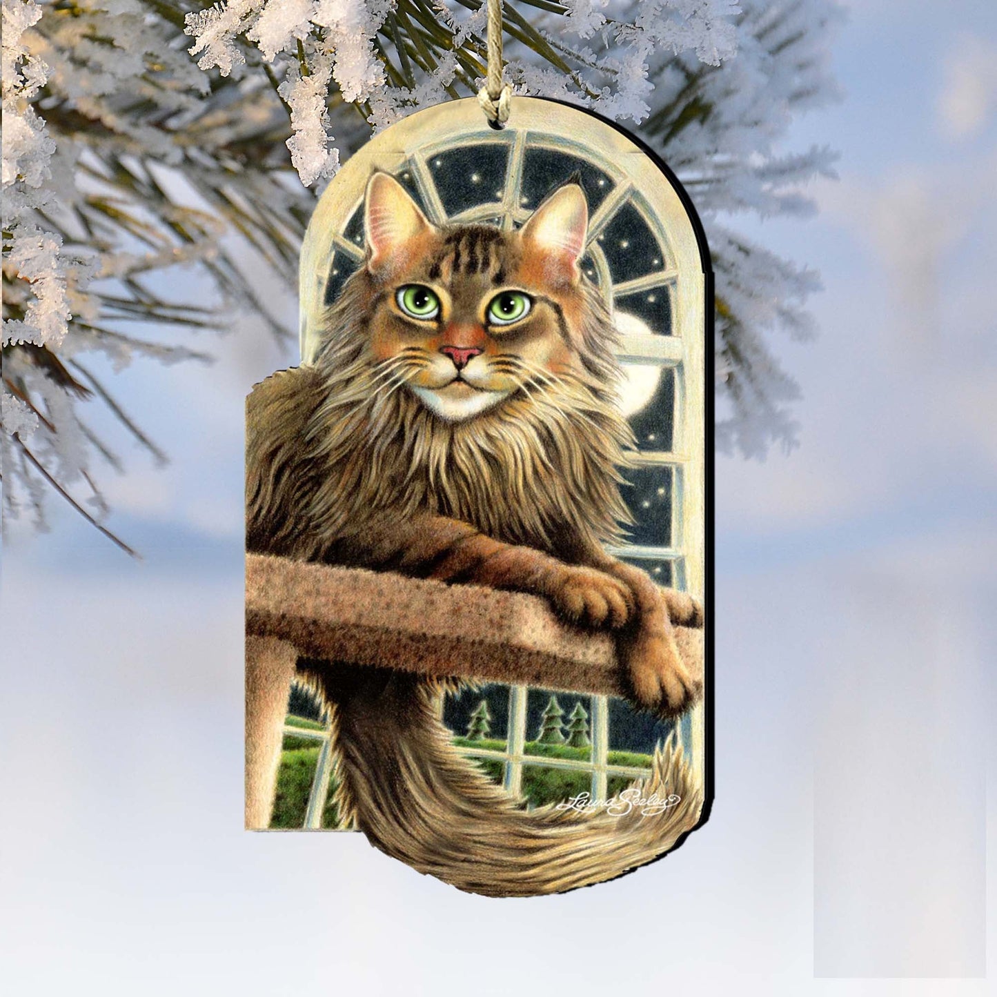 Stargazer Green Cat Wooden Ornaments by Laura Seeley - Pets Dog and Cats Decor - 8512070-LS