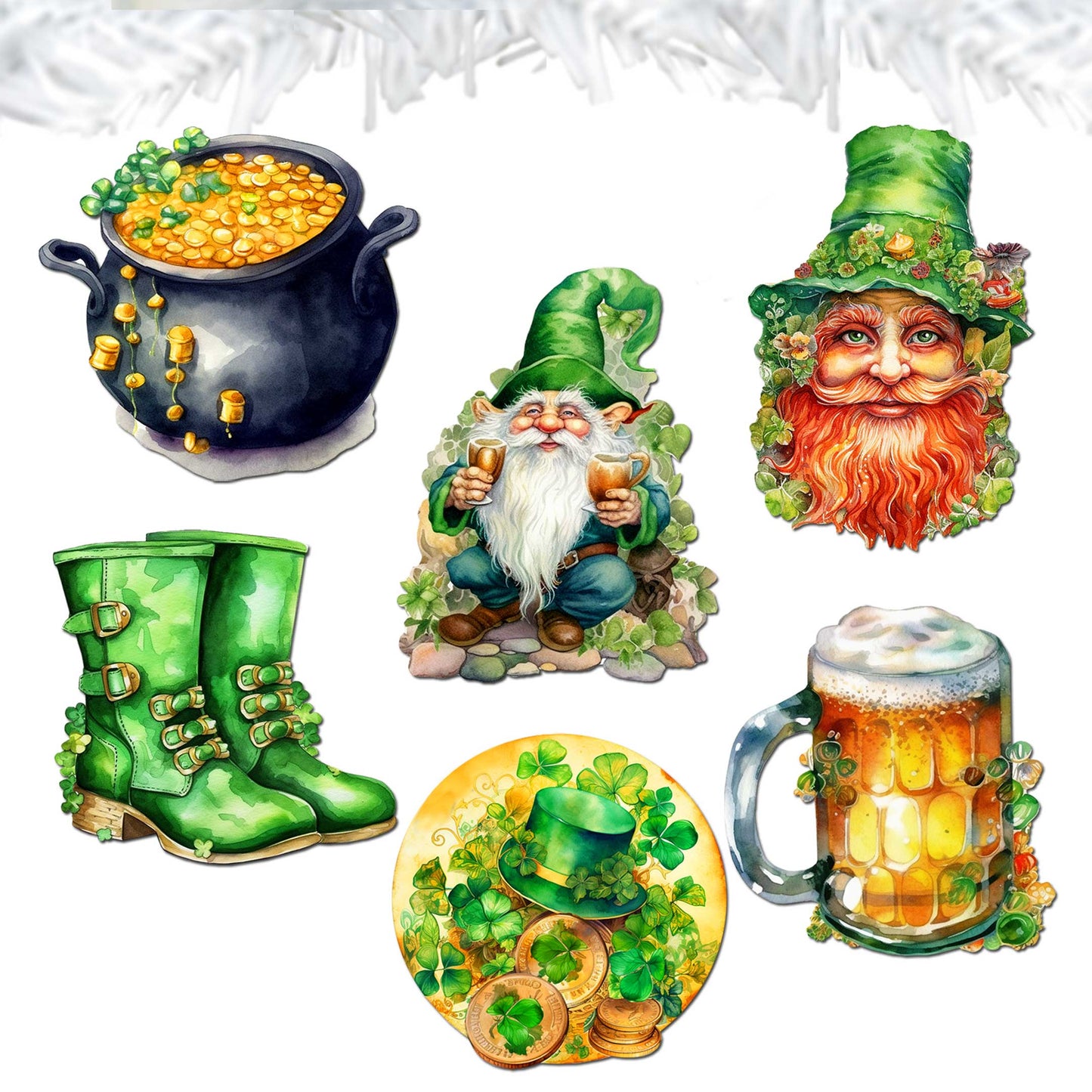 St. Patrick Day Decorative Wooden Clip-on Ornaments Set of 6 by G. Debrekht - St. Patrick Day Decor - 8090058C-S6