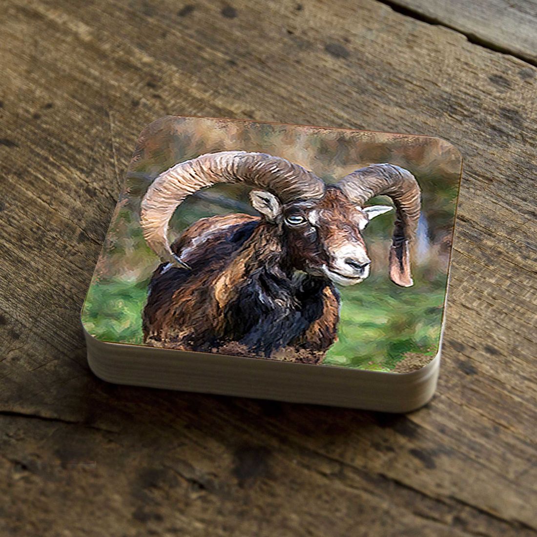Mountain Goat Wooden Cork Coasters Gift Set of 4 by Nature Wonders - Nature Wildlife Decor  - 95369C-S4