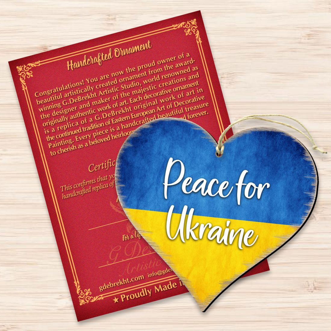 Piece for Ukraine Heart Wooden Ornaments - International Decor - 8187122