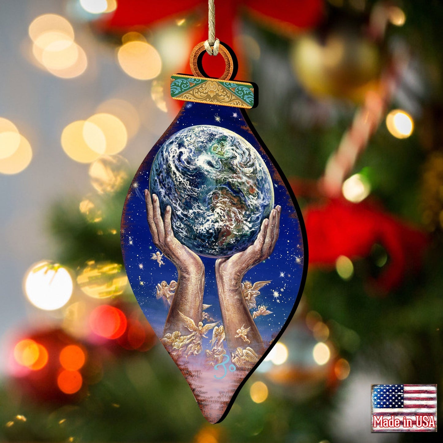 World in my Hands Wooden Ornaments by Josephine Wall - Christmas Decor - 845131-JW