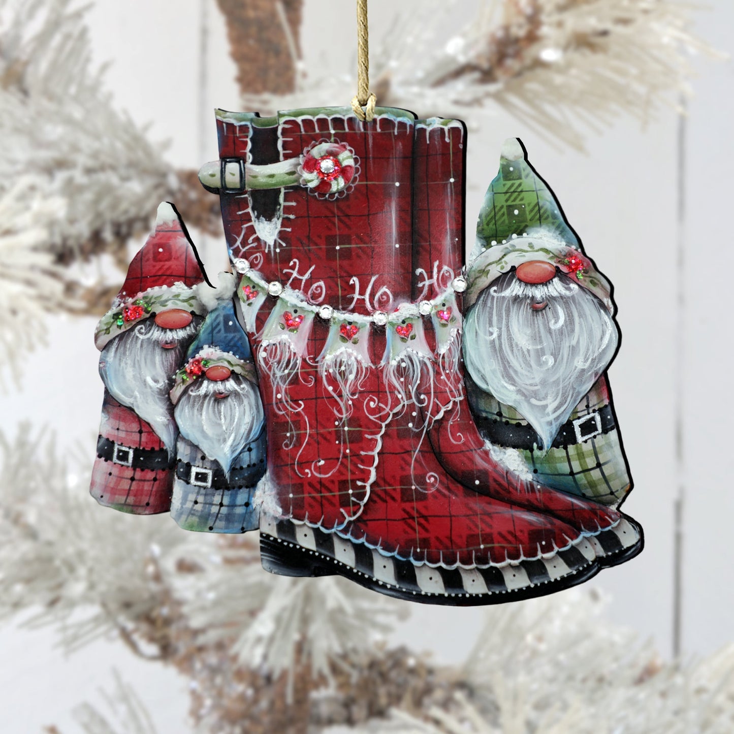 Hello Christmas Boots Wooden Ornaments by Jamie Mills-Price Christmas Decor - 8611062-1-MP