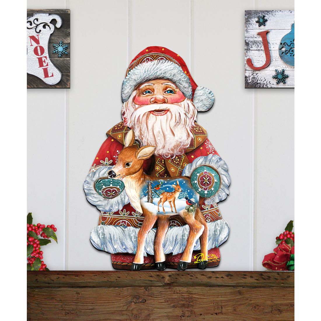 Holiday Fawn Decorative Christmas Door Decor by G. DeBrekht - Christmas Santa Snowman Decor - 8118081H