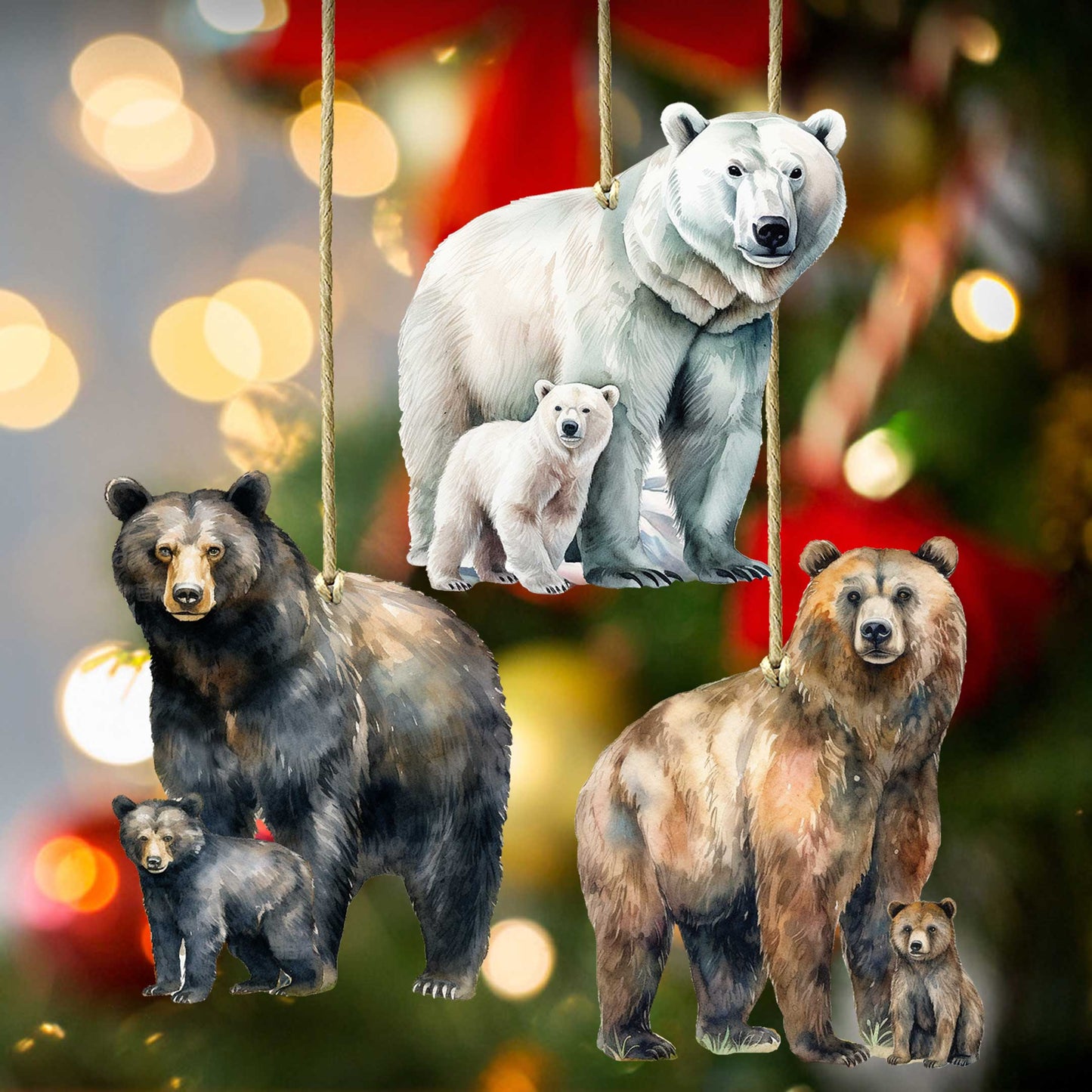 Alaskan Bears Wooden Ornaments Set of 3 by G. Debrekht - Wildlife Holiday Decor - 8091320S3