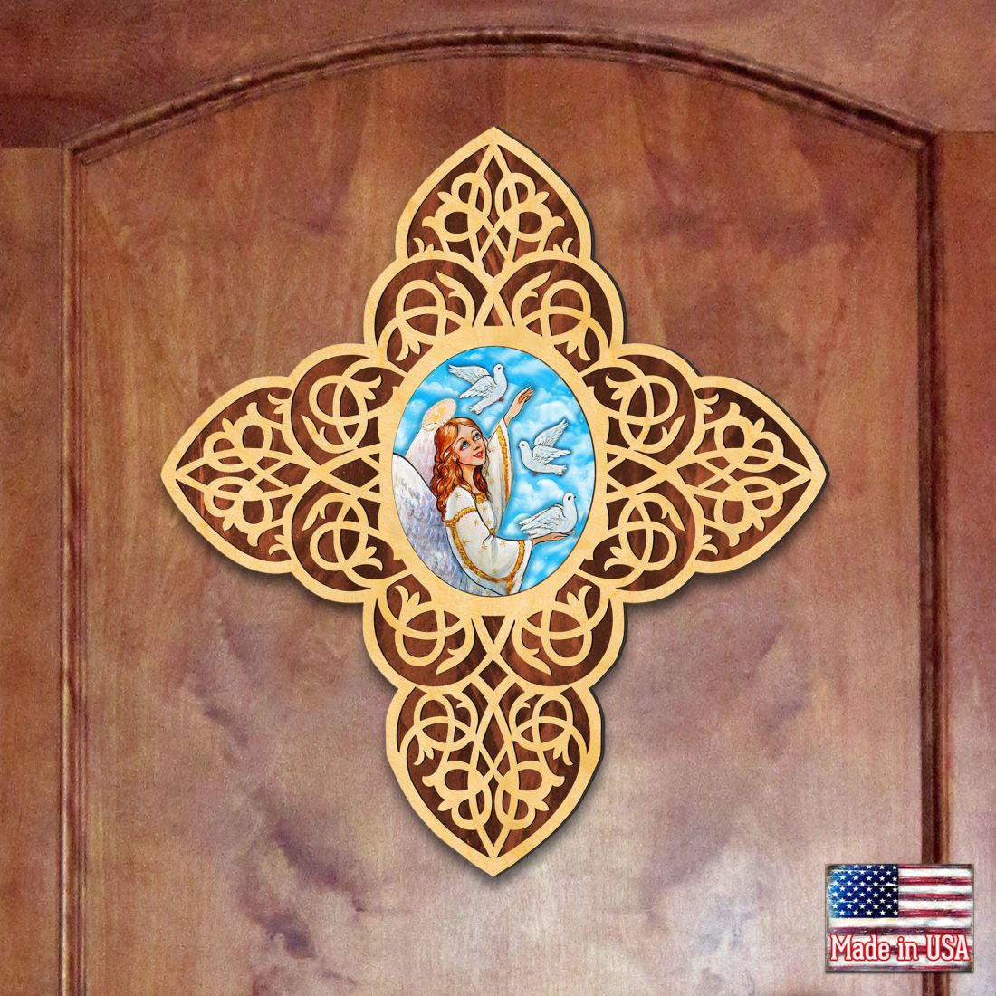 Guardian Angel Dove Filigree Wooden Cross by Museum Icons - Inspirational Icon Decor - 88491