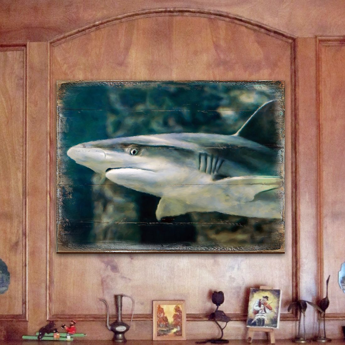 Zindanlari Shark Wooden Coastal Wall Art by Nature Wonders - Coastal Sea-Life Decor - 95324B