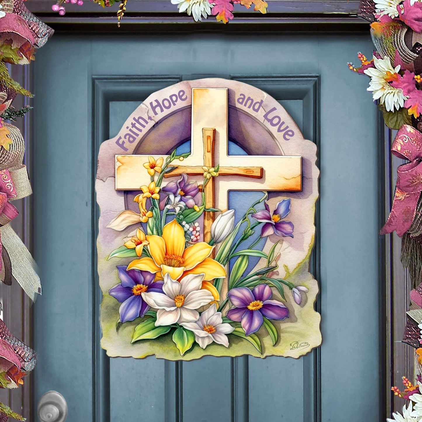 Faith, Hope, and Love Cross Holiday Door Decor by G. Debrekht - Easter Spring Decor - 8688160H