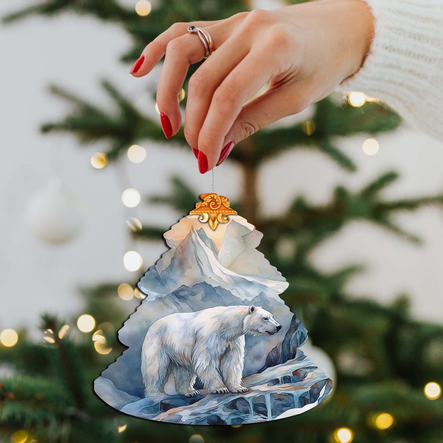 Frost Crest Polar Bear Tree Wooden Ornaments by G.Debrekht - Wildlife Holiday Decor - 870002