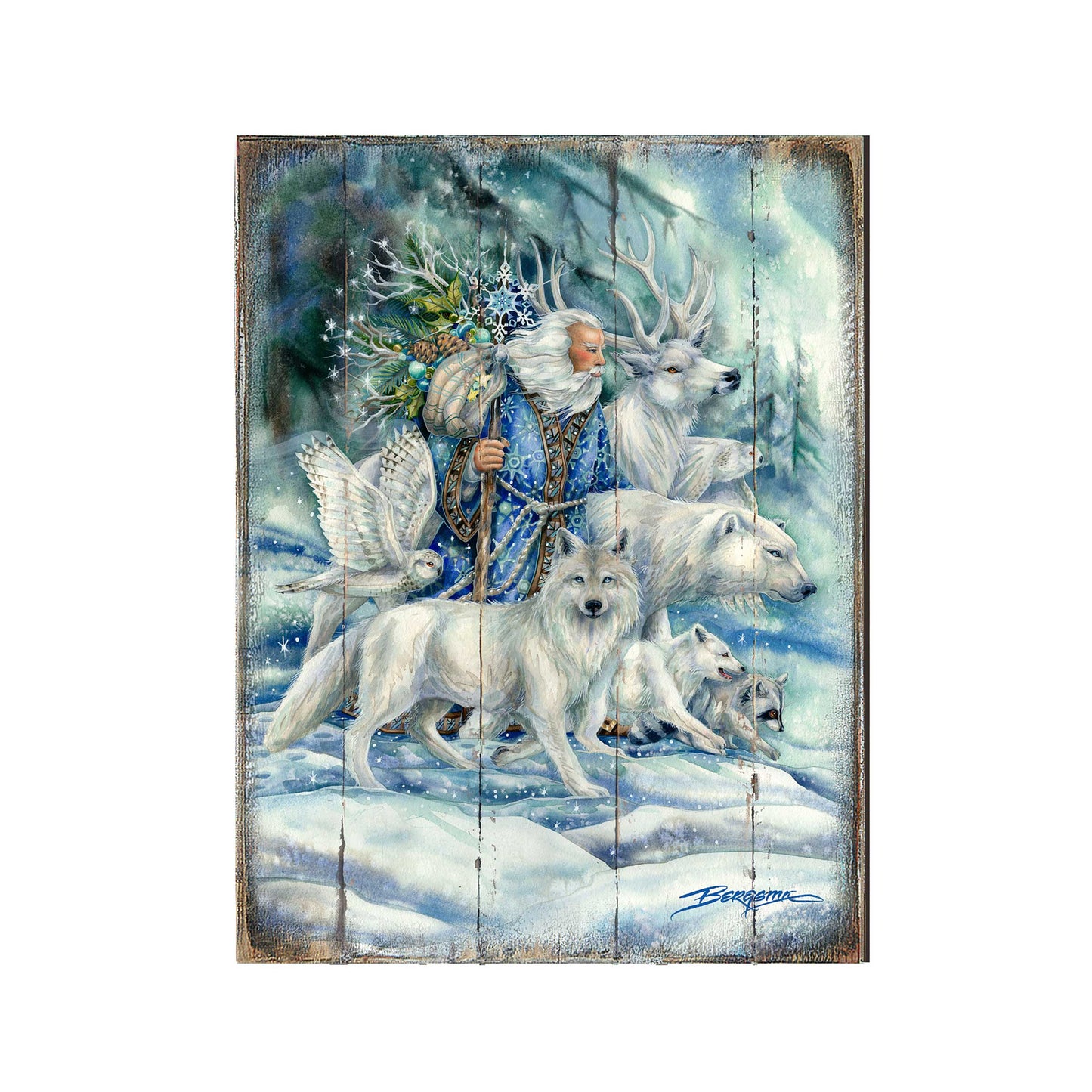Cool Winds Father Winter Animals Wooden Wall Art by J. Bergsma - Nature Wildlife Décor  - 8592862BP-JB