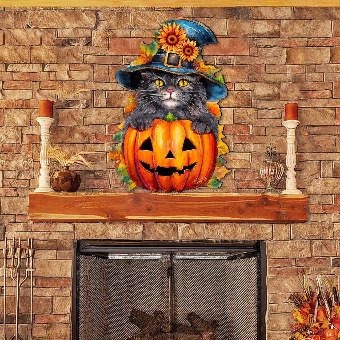 Black Cat Pumpkin Holiday Door Decor by G. DeBrekht - Halloween Decor - 8652794H