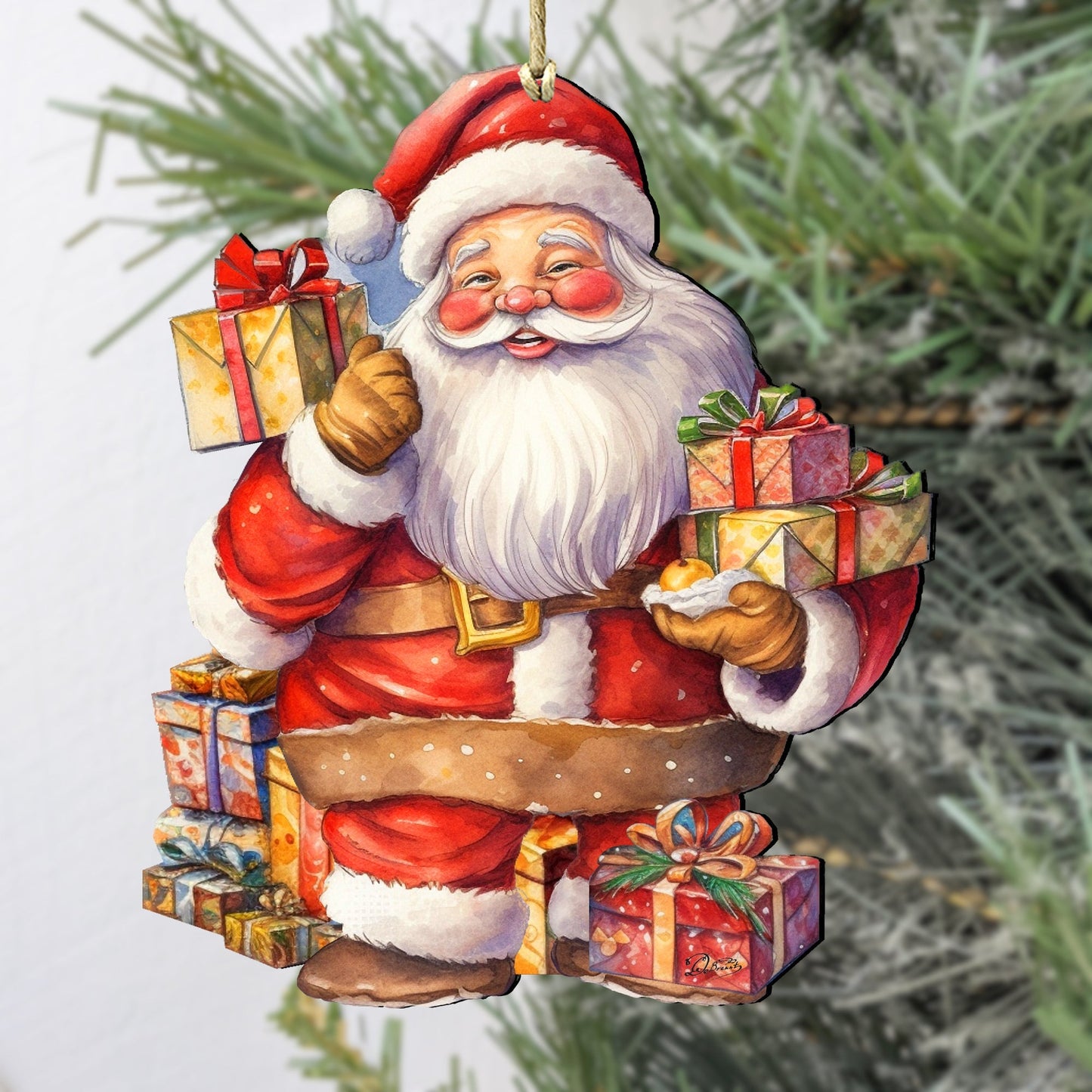 Merry Delivery Santa with Gifts Wooden Ornaments by G. Debrekht Christmas Santa Snowman Decor - 8611080-2