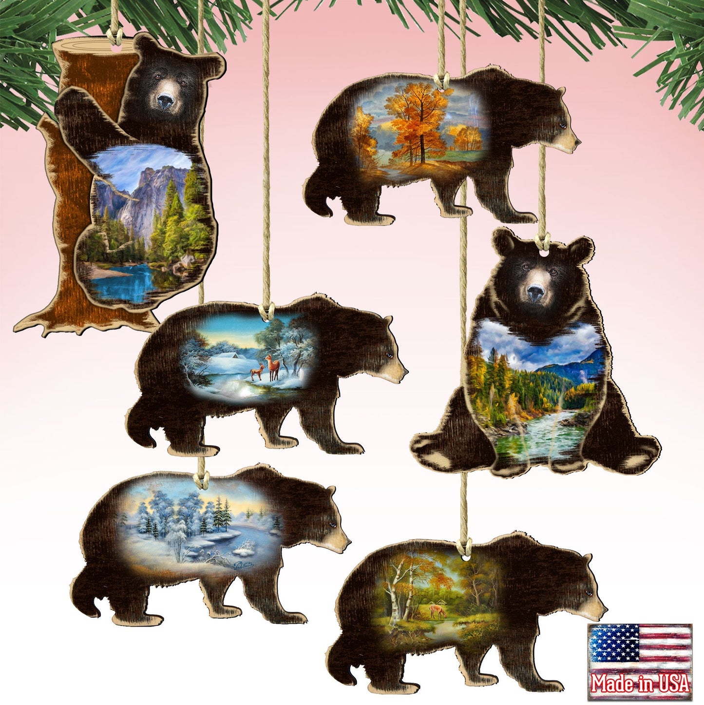 Bearly Friends Wooden Ornaments Set of 6 by G. DeBrekht - Wildlife Holiday Decor - 8198215-S6