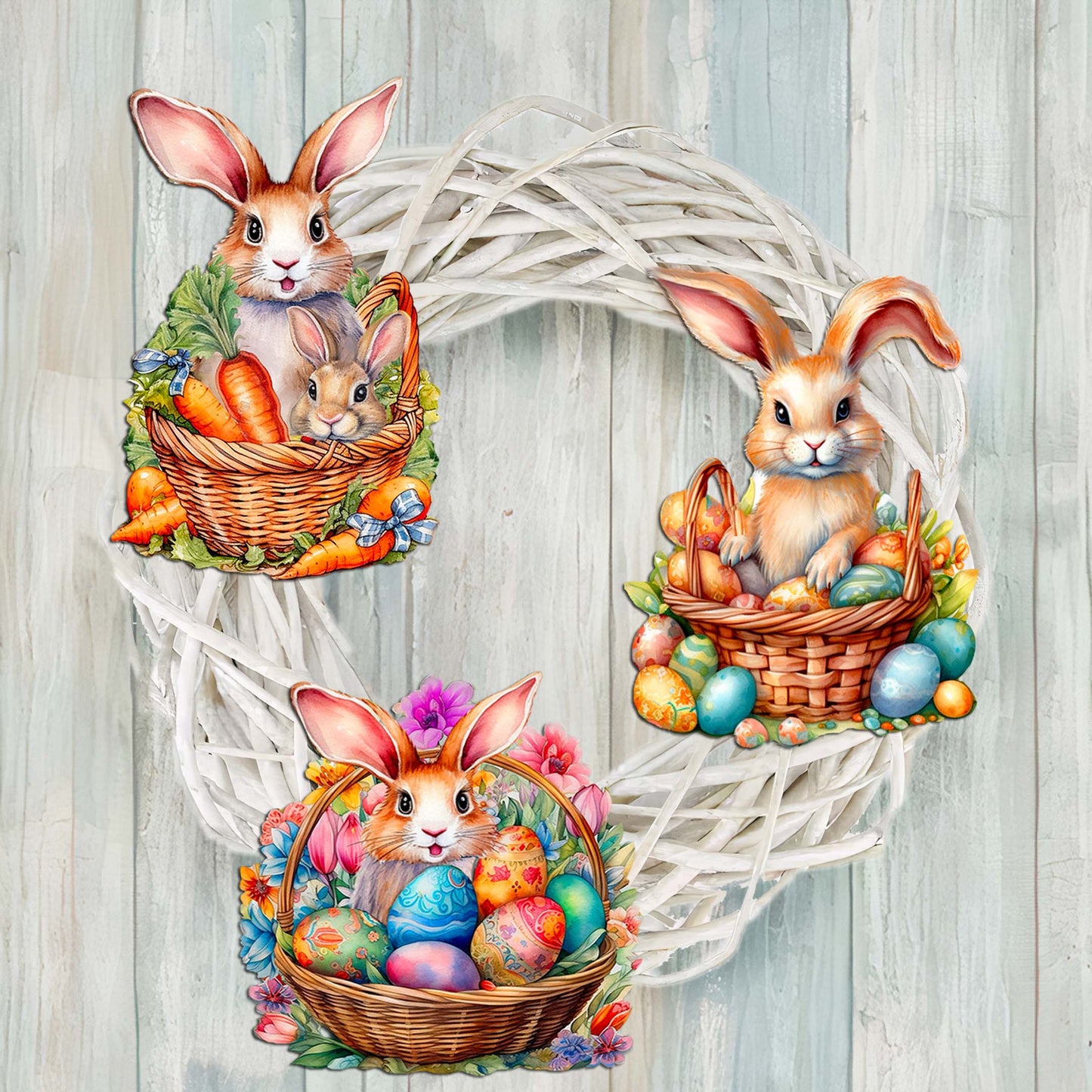 Eggs and Bunnies Decorative Wooden Clip-on Ornaments Set of 3 by G. Debrekht - Easter Decor - 8091057C-S3