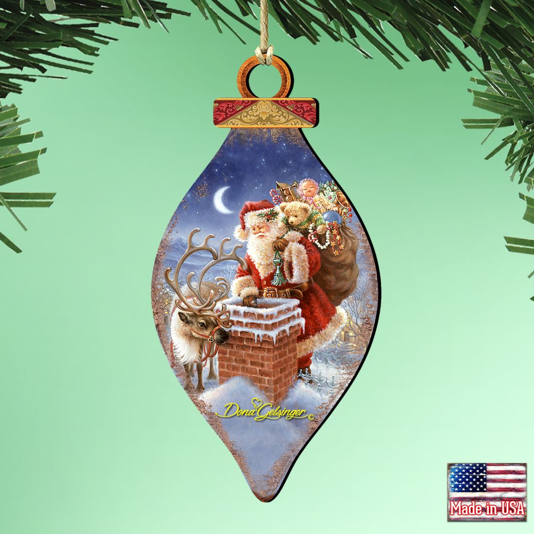Faithful Friends Santa Wooden Ornaments by Gelsinger - Christmas Santa Snowman Decor - 8041050-0105