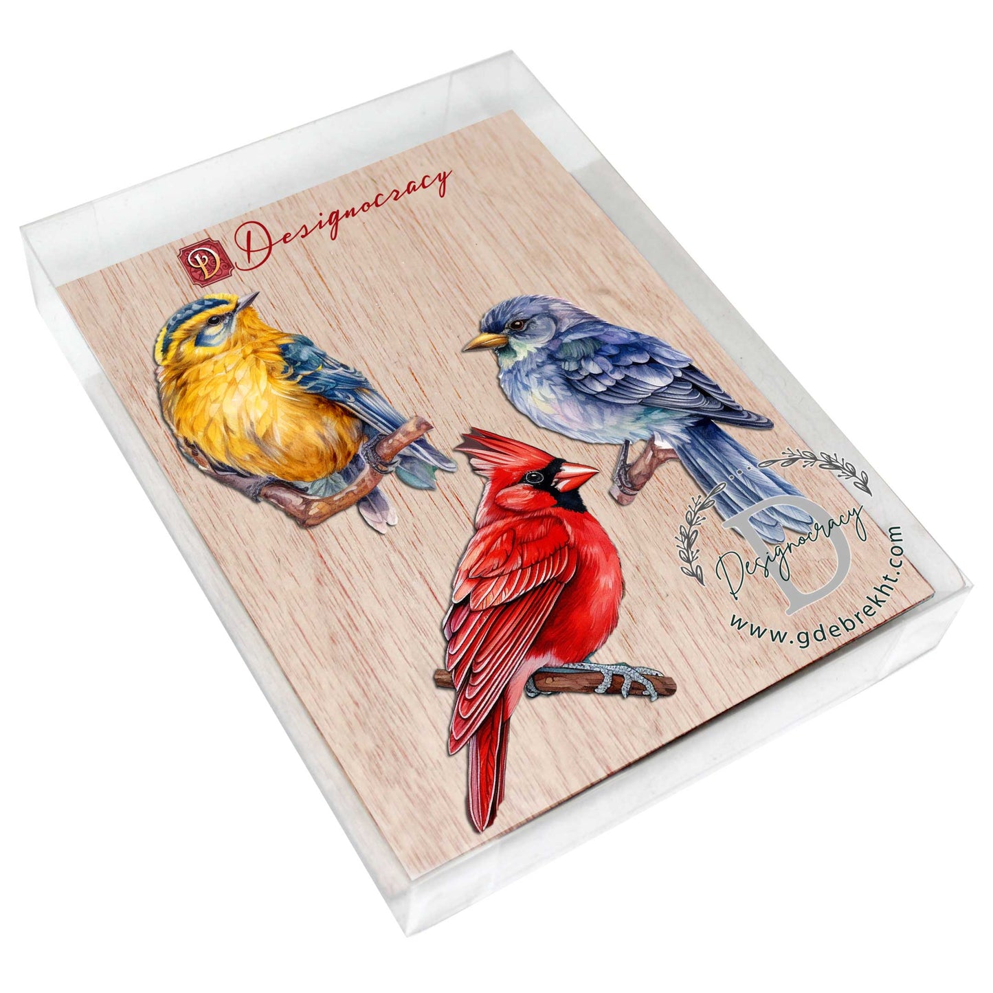 Forest Birds Decorative Wooden Ornaments Set of 3 by G. Debrekht - Nature Wildlife Decor - 8091005-S3