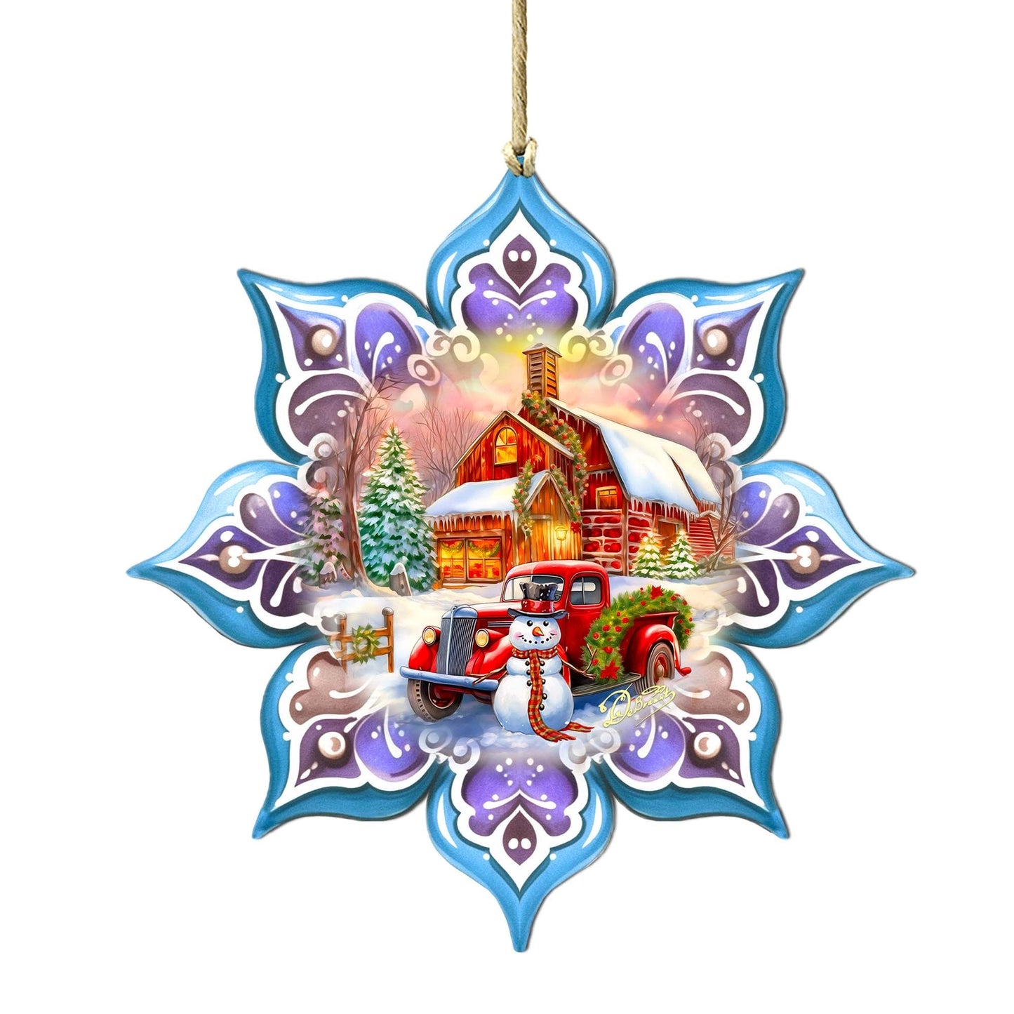 Christmas Red Barn Snowflake Wooden Ornaments by G. Debrekht - Christmas Decor - 8688429