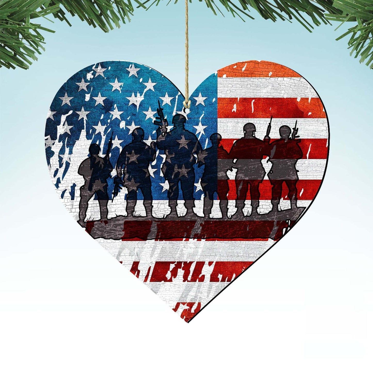 USA Military Heart Wooden Ornaments - American Christmas Decor - 8187130