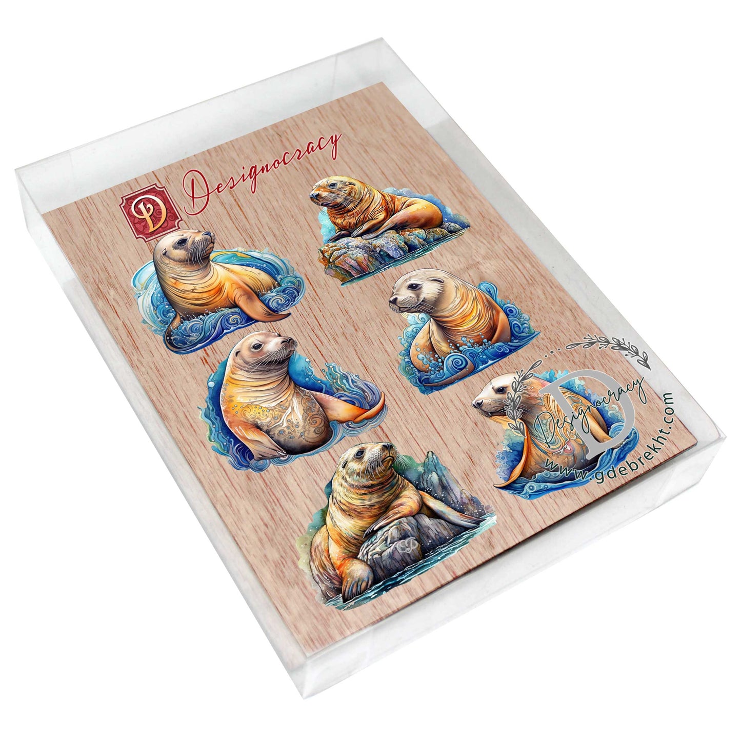 Sea Lions Decorative Wooden Magnets Set of 6 by G. Debrekht - Wildlife Coastal Decor - 8090127G-S6