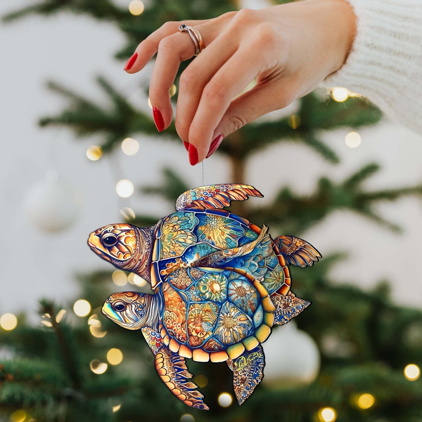Coastal Decorations - Turtles Wooden Ornaments by G.Debrekht Coastal Holiday Decor - 8688192