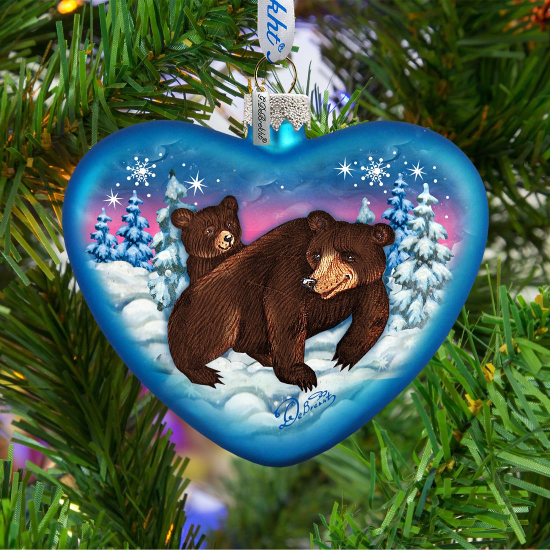 Black Bears Family Heart Glass Ornament by G. DeBrekht - Wildlife Holiday Decor - 753-090