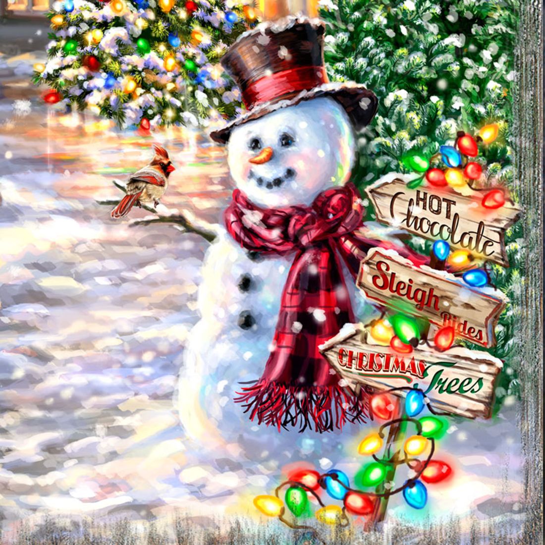 Christmas Lane Wooden Wall Art by D. Gelsinger - Christmas Santa Snowman Decor - 95674B-DG